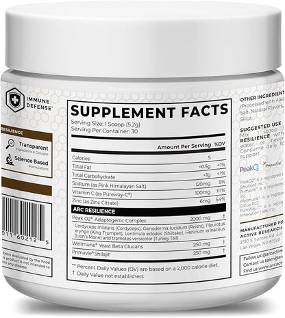 ARC Resilience Mushroom Powder Supplement with Lion’s Mane, Cordyceps, Reishi, Shilajit, Beta-Glucans, Zinc and Vitamin C for Focus, Energy, Immunity, Performance, and Memory, Chocolate, 30 Servings