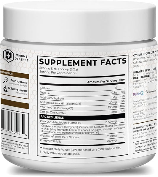 ARC Resilience Mushroom Powder Supplement with Lion’s Mane, Cordyceps, Reishi, Shilajit, Beta-Glucans, Zinc and Vitamin C for Focus, Energy, Immunity, Performance, and Memory, Chocolate, 30 Servings