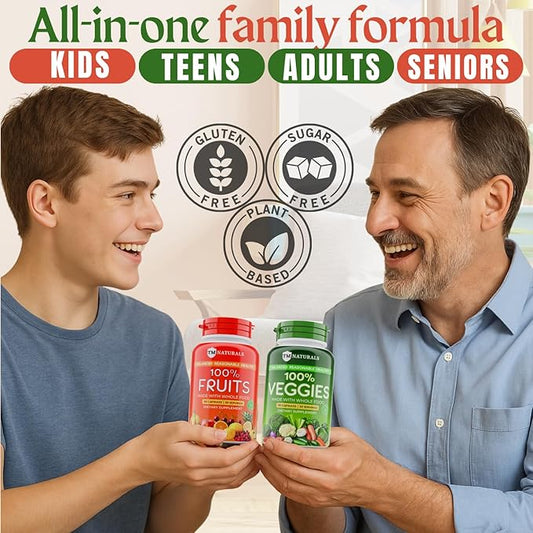 Fruit and Veggies Supplement Vitamins for Men and Women - Super Fruits and Veggies Capsules to Support Balanced Nutrition and Energy Levels - Whole Natural Super Foods 90 Count (Pack of 2)