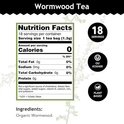 Buddha Teas Organic Wormwood Tea - OU Kosher, USDA Organic, 18 Bleach-Free Bags