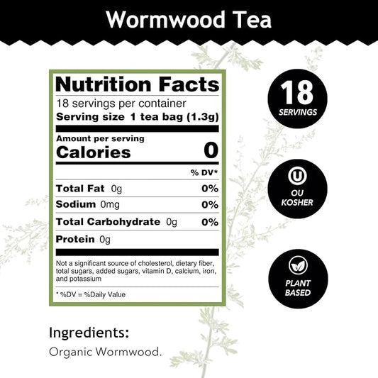 Buddha Teas Organic Wormwood Tea - OU Kosher, USDA Organic, 18 Bleach-Free Bags