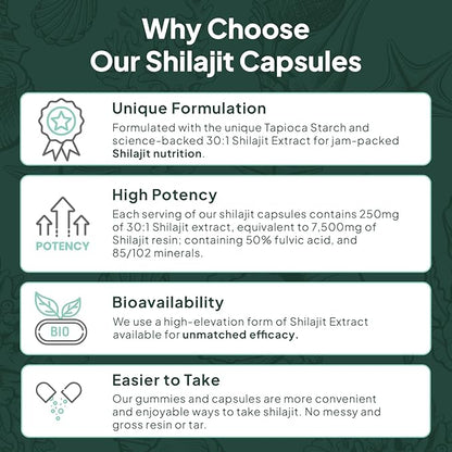 Wild Sea Moss Capsules and One-per-Day Shilajit for Men and Women - 100% Irish Sea Moss and Pure Shilajit Capsules - Thyroid Support for Women and Men
