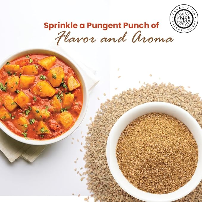 Pride of India – Ajwain Seed Powder – Gourmet Indian Spice – Made from Fresh Carom Seeds – Rich in Nutrients – Aromatic & Flavorful – Easy to Use - 8oz. Medium Dual Sifter Jar