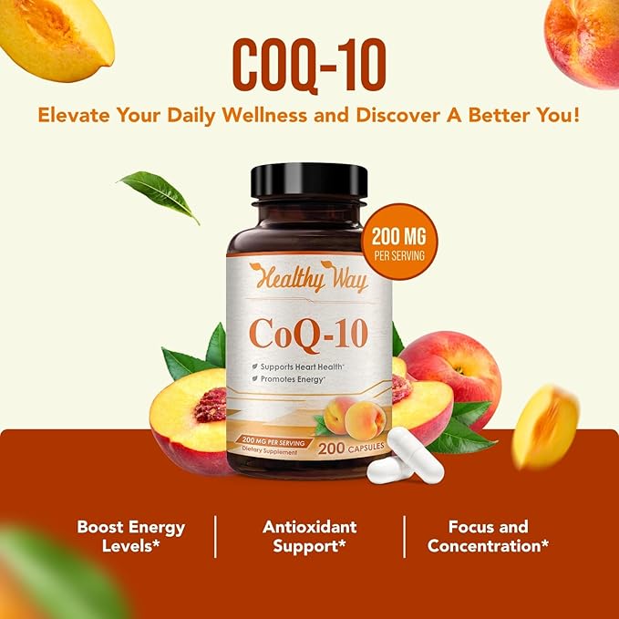 Coenzyme Q10 200mg CoQ10 Supplement -Once Daily CoQ10 200mg Powder Capsules for Heart Health, Antioxidant & Energy Support -Non-GMO, Quick Absorption Ubiquinone Q10 Coenzyme (Single)