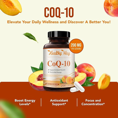 Coenzyme Q10 200mg CoQ10 Supplement -Once Daily CoQ10 200mg Powder Capsules for Heart Health, Antioxidant & Energy Support -Non-GMO, Quick Absorption Ubiquinone Q10 Coenzyme (Single)
