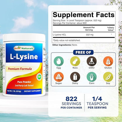 Best Naturals Lysine Powder, 1 Pound - 100% Pure (1 LB (Pack of 1))