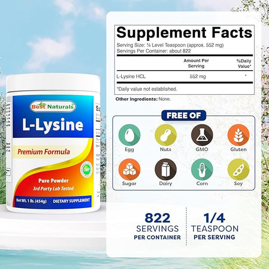 Best Naturals Lysine Powder, 1 Pound - 100% Pure (1 LB (Pack of 1))
