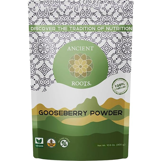 Ancient Roots Gooseberry Powder -100% Pure & Natural, Non-GMO, Gluten-Free, Finely Ground Amla for Smoothies, Teas, and Recipes, 10.5 oz Resealable Bag