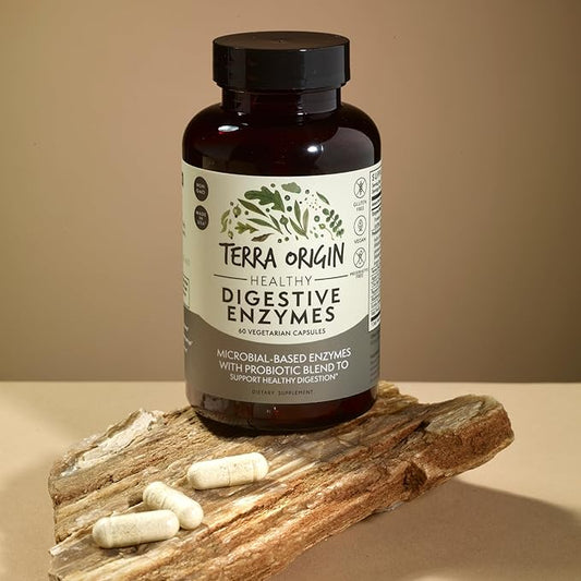 TERRA ORIGIN Digestive Enzymes with Probiotics & Prebiotics | 60 Capsules | Supports Digestive Gut Health | Non GMO, Gluten Free, Vegan | for Women and Men