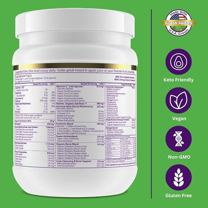 Paradise Herbs ORAC Energy Proteins & Greens Powder, Antioxidant Power of 24 Servings of Fruits & Vegetables in 1 Scoop + 20g Protein, Vanilla, 14 Servings