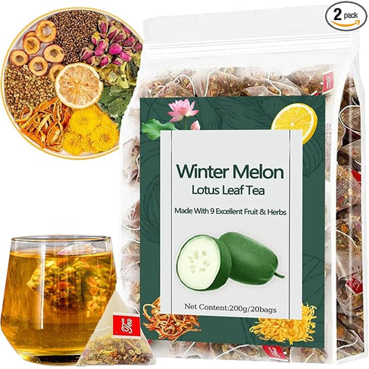 Winter Melon Lotus Leaf Tea, Oil Cleansing Tea for Liver & Kidney 20Bags/Box, Chrysanthemum Wax Gourd Lotus Leaf Herbal Teabag, 9 Ingredients Natural Blend Formula (1)