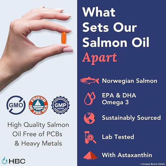 High Strength Omega 3 Fish Oil - 1000mg, Norwegian Salmon Oil with EPA & DHA, No Burping or Aftertaste, Omega 3 Fatty Acids Supplement for Eye, Brain & Heart, Triglyceride Form - 180 Capsules