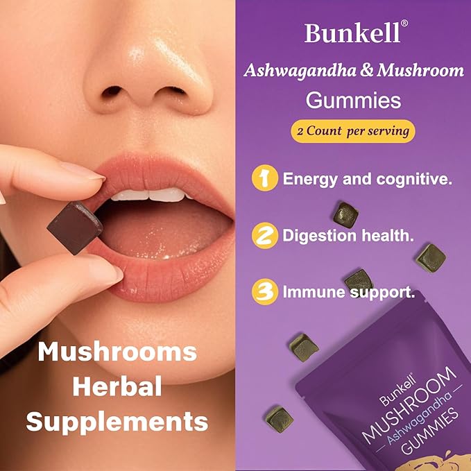 Ashwagandha Mushroom Gummies, Adaptogenic 7 Mushrooms Mix w/ashwagandha - Lion's Mane, Reishi, Chaga & Maitake - Ashwagandha Gummies for Energy, Cognitive & Immune Support, 90 Count