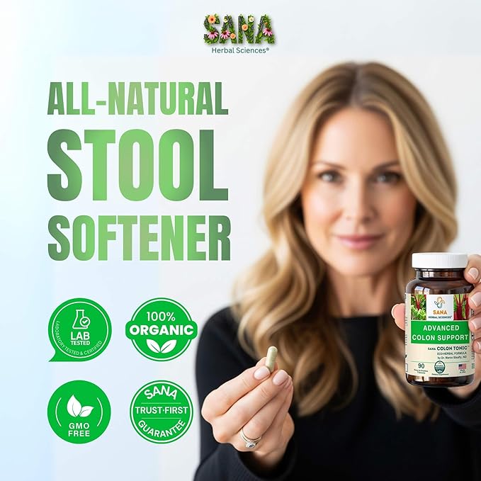 Natural Stool Softener - Safe for Daily Use, Postpartum, Pregnancy | Ultra Gut Daily Colon Cleanse, Constipation Relief for Adult and Senior Women & Men | 60 Herbal Laxative Pills | Sana Herbal