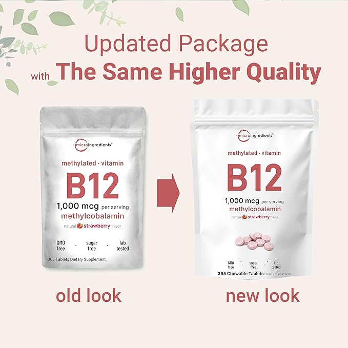 Micro Ingredients Vitamin B12 | Methyl B12 Active Form – 365 Chewable Tablets | Fast Dissolve, Natural Strawberry Flavor | Supports Energy & Metabolism Health | Vegan, Non-GMO, Gluten Free