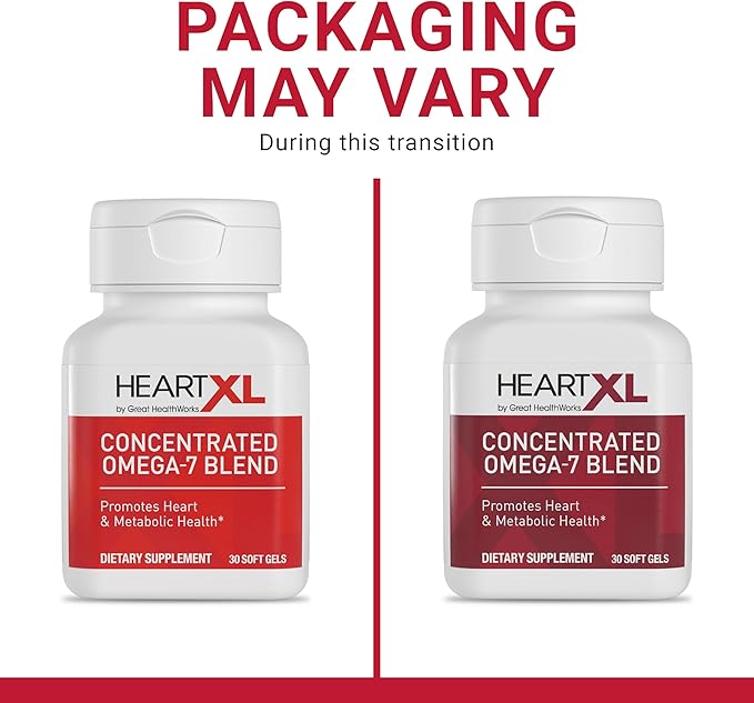 HeartXL High Potency Omega-7 Blend Cardiovascular Health Support - Promotes Healthy Metabolism - Gluten-Free Heart Health Supplement - 30 Soft Gels