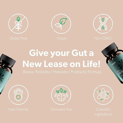BIOMA Probiotics - Digestive Health Probiotic - Gut Support for Men & Women with Xylooligosaccharides, Tributyrin & Bifidobacterium - Vegan & Gluten Free - 60 Delayed-Release Capsules (30-Day Supply)