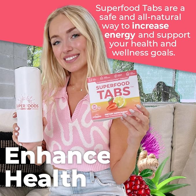Superfoods Company Detox Cleanse Drink - Supplement for Women & Men - Support Healthy Weight, Digestive Health, Cravings & Bloating Relief - Strawberry Lemonade Flavor [60 Tablets]
