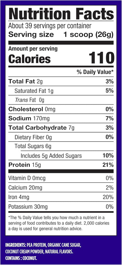 Vega Protein Made Simple Protein Powder, Vanilla - Stevia Free, Vegan, Plant Based, Healthy, Gluten Free, Pea Protein for Women and Men, 2.2 lbs (Packaging May Vary)