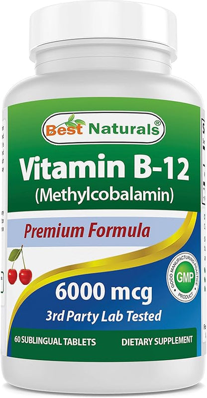 Best Naturals Vitamin B-12 as Methylcobalamin (Methyl B12), 6000 mcg Tablet, 60 Count