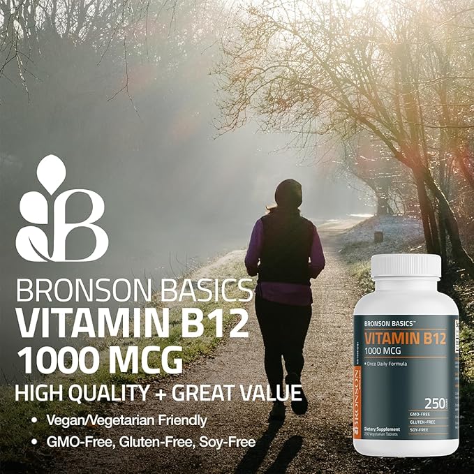 Bronson Vitamin B12 1000mcg Once Daily Formula Non-GMO, 250 Vegetarian Tables
