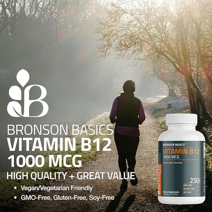 Bronson Vitamin B12 1000mcg Once Daily Formula Non-GMO, 250 Vegetarian Tables