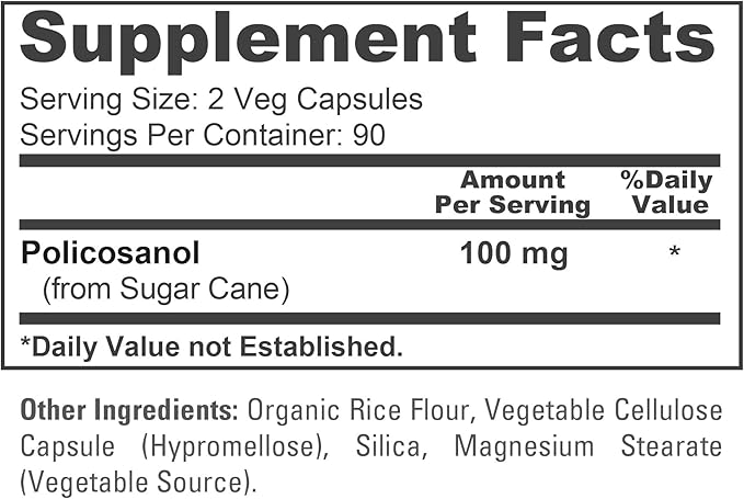 NusaPure Policosanol 100mg 180 Veggie Capsules (Vegan, Non-GMO)