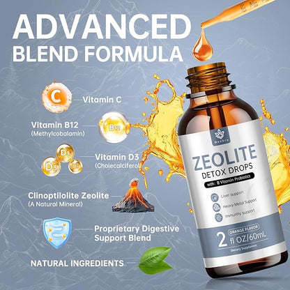 (2 Pack) Zeolite Drops for Adults and Kids – 99%+ Pure Natural Zeolite clinoptilolite, with Vitamin B, Probiotic Blend, Vegan, Non-GMO - Supports Immune Health, Supplement Energy and Attention