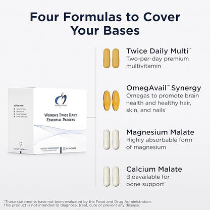 Designs for Health Twice Daily Essential Packets - Daily Multivitamin Packs with Immune Support Vitamins Vitamin D + Zinc - Calcium + Magnesium Capsules - OmegAvail Fish Oil (60 Individual Packets)