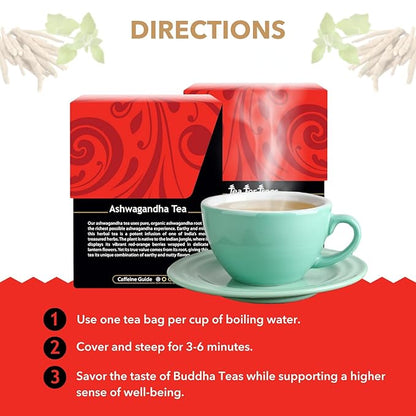 Buddha Teas - Ashwagandha Root Tea - Herbal Tea - Promote Cleansing & Wellness - With Antioxidants & Minerals - Clean Ingredients - Caffeine Free - OU Kosher - 18 Tea Bags (Pack of 1)