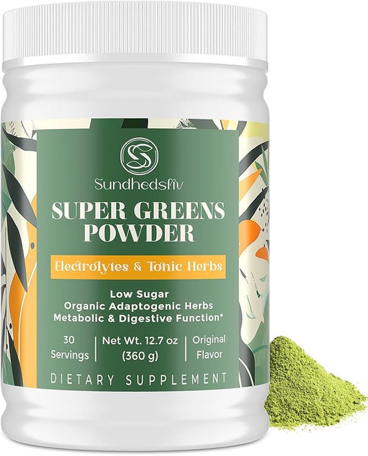 Electrolytes Powder Plus Super Greens & Tonic Herbs - Low Sugar Electrolyte Drink Mix for Hydration, Energy, Gut & Immune - with Shilajit, Chlorella, Organic Greens, Adaptogens -Unflavored-30 Servings