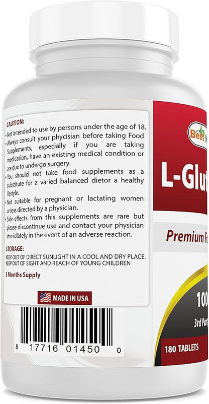 Best Naturals L-Glutamine 1000 mg 180 Tablets (180 Count (Pack of 3))