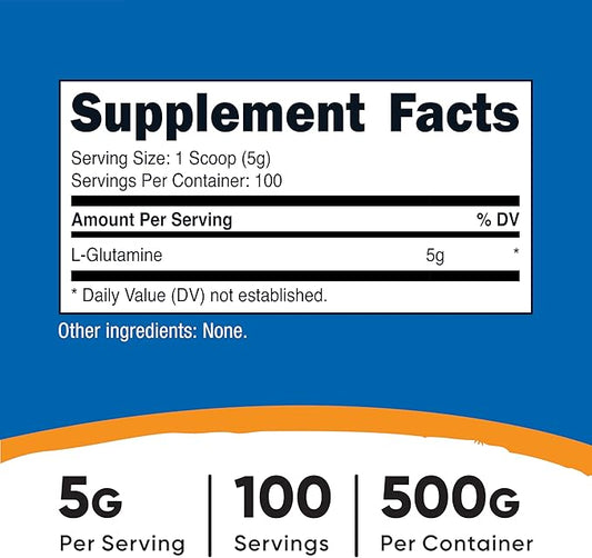 Nutricost L-Glutamine Powder (500 Grams) Unflavored - Gluten Free & Non-GMO, 100 Servings