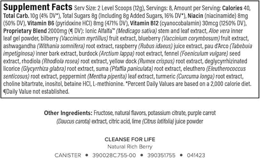 Isagenix Cleanse for Life - Powder Supplement for Cleanse Drink with No Laxatives or Diuretics - Support Metabolism with Vitamin B12 & Niacin - Natural Rich Berry -3.4 Oz (16 Servings)
