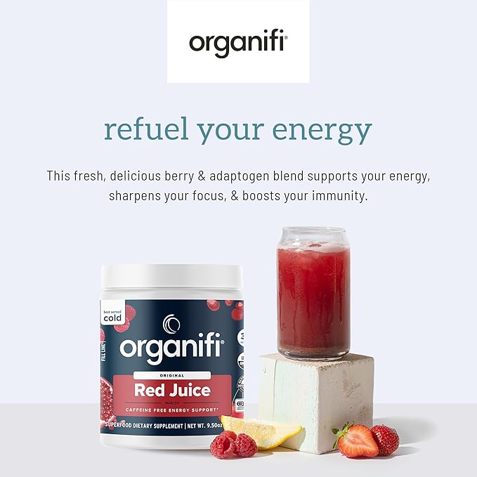 Organifi Red Juice - Energy Powder Reduces Afternoon Crashes and Boosts Digestion and Immune System, 30 Servings