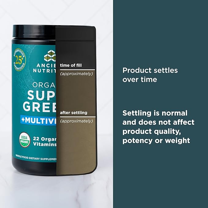 Ancient Nutrition, Vitamin Powder, One Bottle Made from Real Fruits, Vegetables and Herbs, for Digestive and Energy Support, 25 Servings, 7.5oz