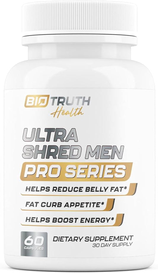 Ultra Shred Men | PRO Series | Fat Burner for Men to Sustain Muscle & Lose Weight - Boost Metabolism, Appetite Suppressant | 5 Research Backed Ingredients | 3rd Party Tested Supplement - 60 Capsules