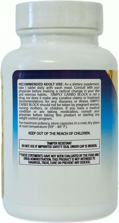 Simply Carbo Block| Blocks Carbohydrates and Sugars| Increase Metabolism| Promotes Weight Loss| 60 Count, Herbal Proprietary Blend - Gymnema Leaf, Chromium, Kidney Bean, Spirulina, Vitamin C