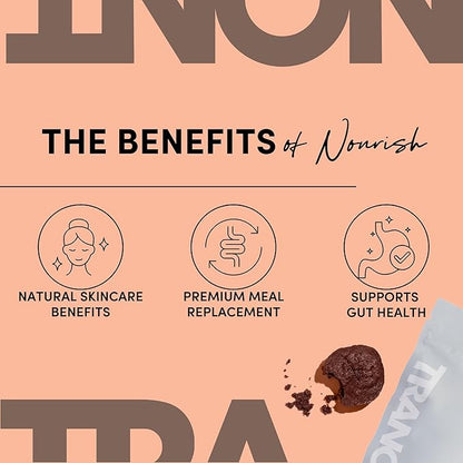 Tranont Nourish GOS Prebiotic Meal Replacement Shake | Brownie Batter Flavor | 14.3 oz | Supports Gut Health & Skin Care | Packed with Vitamins & Minerals | Vegan | Protein Powder | Vitamin C and B