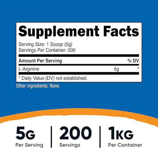 Nutricost L-Arginine Powder 1KG - Pure L-Arginine, 5g Per Serving