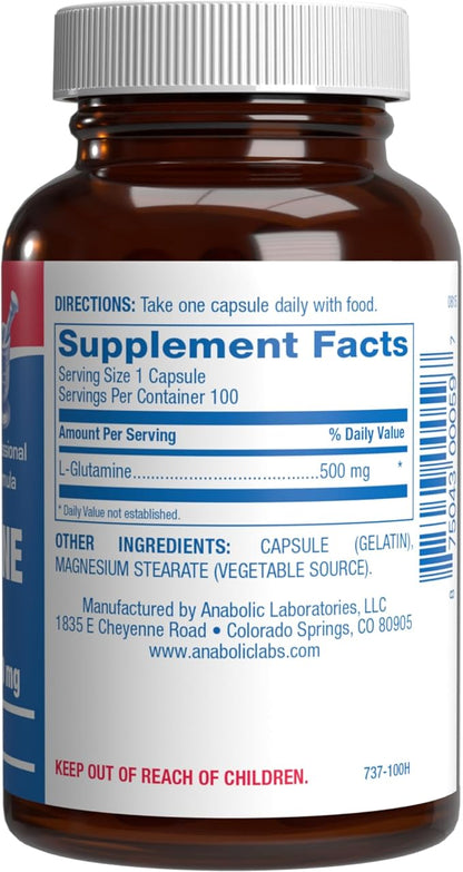 Free Form L-Glutamine Supplement - Clinical L Glutamine Capsules 500mg for Gut Health and Immune Support - Powerful Amino Acid Glutathione Precursor - Non-GMO & Made in The USA - 100 Servings