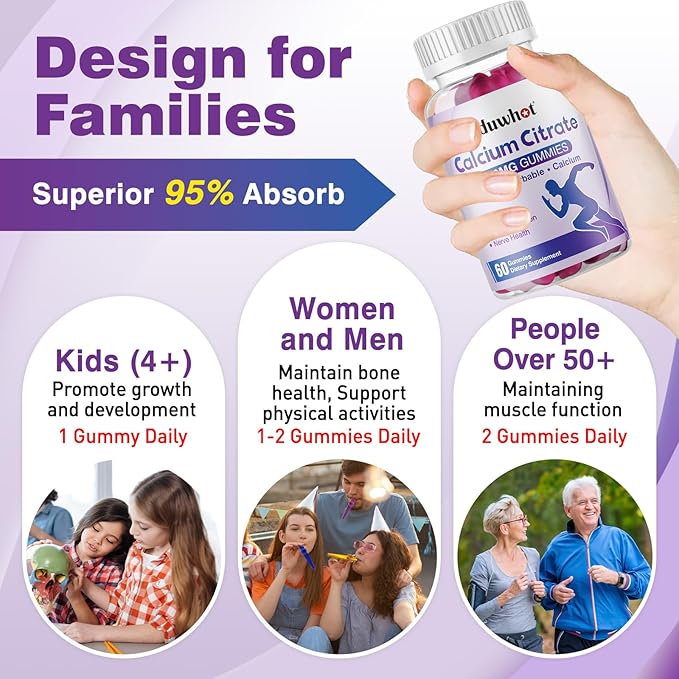 Calcium Citrate Gummies, Chewable Calcium Citrate 1000mg for Bone, Muscle & Immune Support, Ultimate Absorption Calcium Supplements for Women & Men, Blueberry,120 Chews