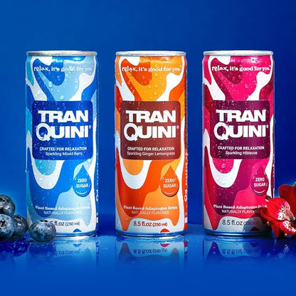 Tranquini Calming Drink with Herbal Adaptogens, Non-Alcoholic, Sparkling Water, Sugar & Gluten Free, Ashwagandha with L Theanine, Vegan