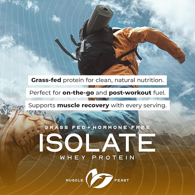 Muscle Feast Grass-Fed Whey Protein Isolate, All Natural Hormone Free Pasture Raised, Whey Isolate Protein Powder for Men and Women, Clean, Gluten-Free, Delicious Isolate Protein - Vanilla, 2lb