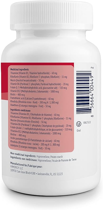 Vimergy Adapto B Complex, 120 Servings – High Potency with 8 B Vitamins, Rhodiola & Hawthorn Berry – Supports Mental Energy, Cognition, Mood - Non-GMO, Kosher, Vegan, Paleo, No Gluten, No Soy