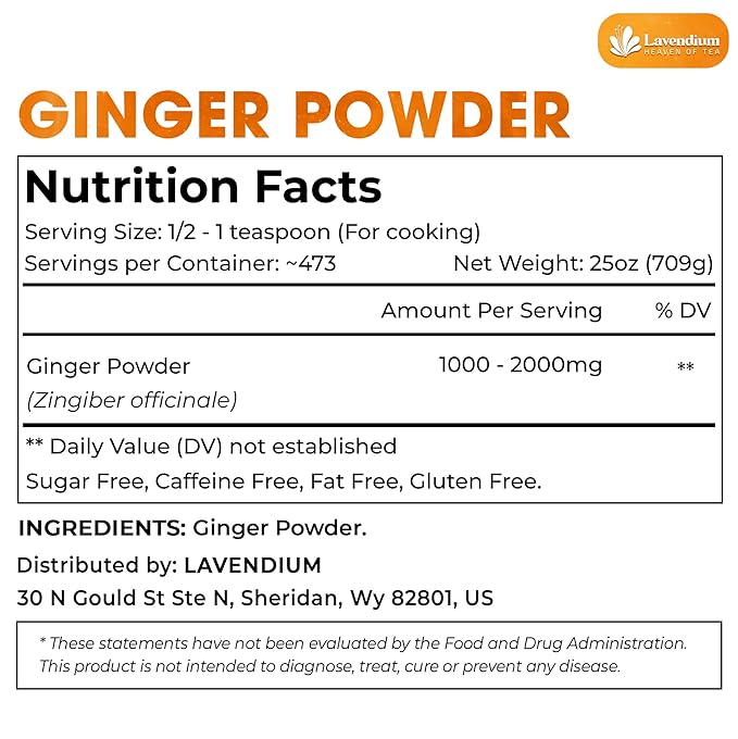 Lavendium, Premium 25oz (1.56 lbs) Ginger Powder – Ground Ginger Root – Pure, No Additives – Ideal for Cooking, Baking, Smoothies, and Spice Blends. No Sugar, No Caffeine, No Gluten, Vegan