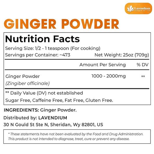 Lavendium, Premium 25oz (1.56 lbs) Ginger Powder – Ground Ginger Root – Pure, No Additives – Ideal for Cooking, Baking, Smoothies, and Spice Blends. No Sugar, No Caffeine, No Gluten, Vegan