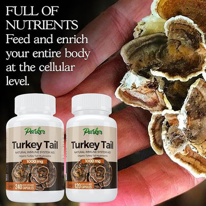 Turkey Tail Mushroom Capsules - Organic Mushroom Supplement for Immune System Health Support - 1000 mg Premium Mushroom Supplements - 120 Capsules