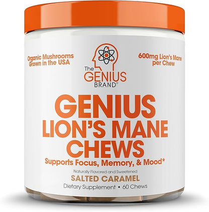 Genius Lion's Mane Soft Chews Supplement – Nootropic Mushroom for Focus, Clarity, Memory, Energy, Brain Health Support – Salted Caramel Flavor