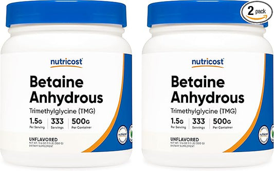 Nutricost Betaine Anhydrous Trimethylglycine (TMG) Powder 500G (2 Bottles)
